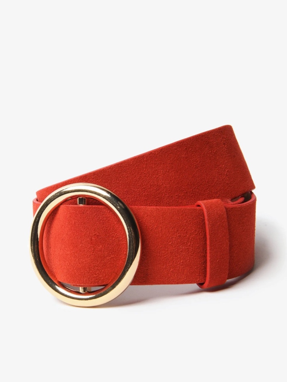 Frame Le Circle Belt Cherry Suede w/Gold Tone Round Buckle Sz L